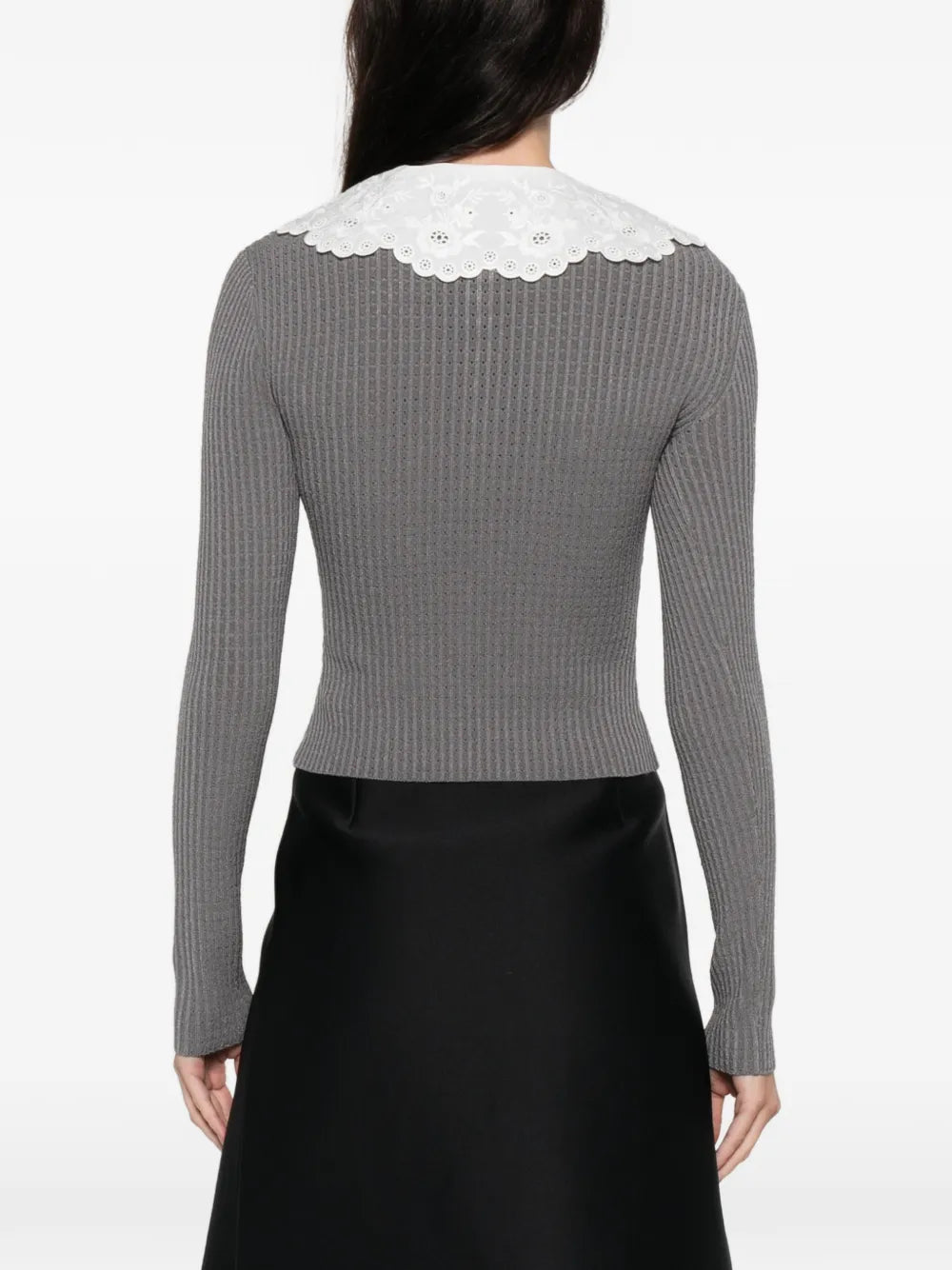 Grey Lace Collar Knit Top