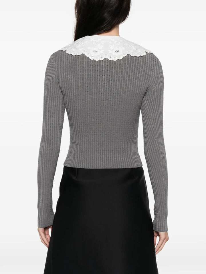 Grey Lace Collar Knit Top