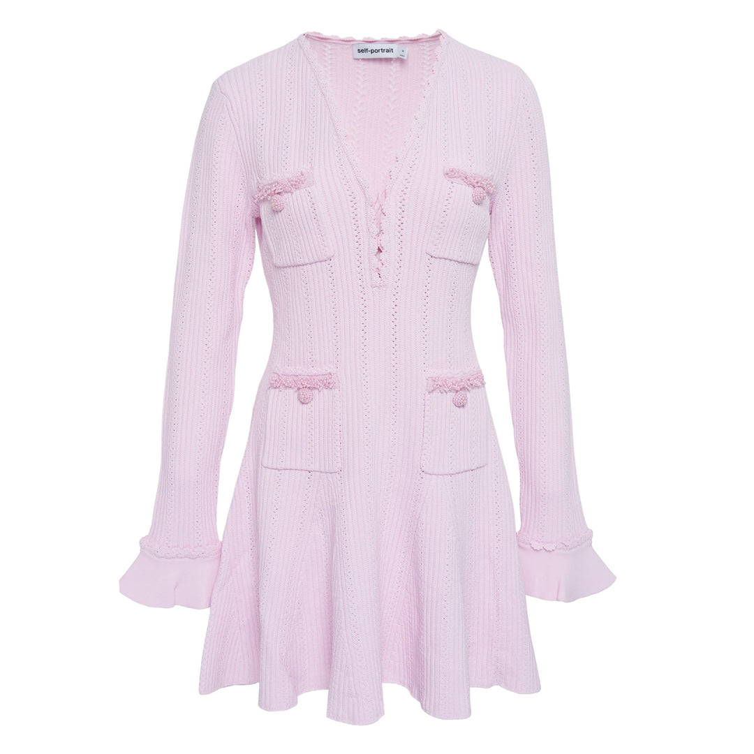 Pink Pearl Trim Knit Mini Dress