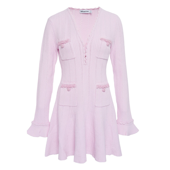 Pink Pearl Trim Knit Mini Dress