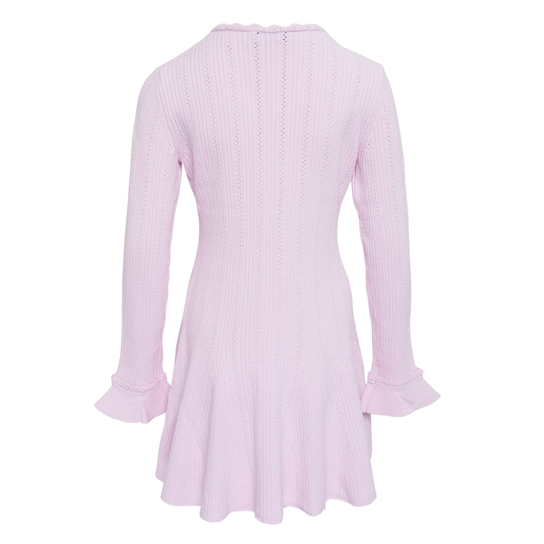 Pink Pearl Trim Knit Mini Dress