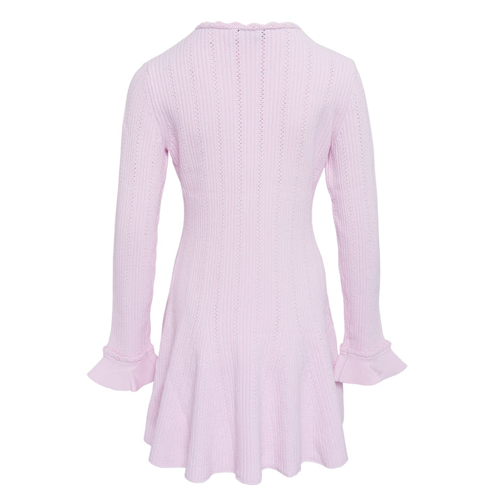 Pink Pearl Trim Knit Mini Dress