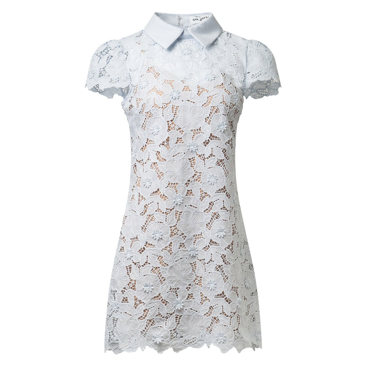 Blue Guipure Lace Mini Dress