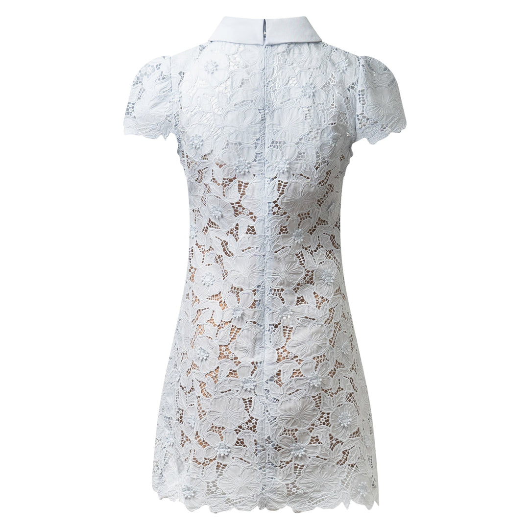Blue Guipure Lace Mini Dress