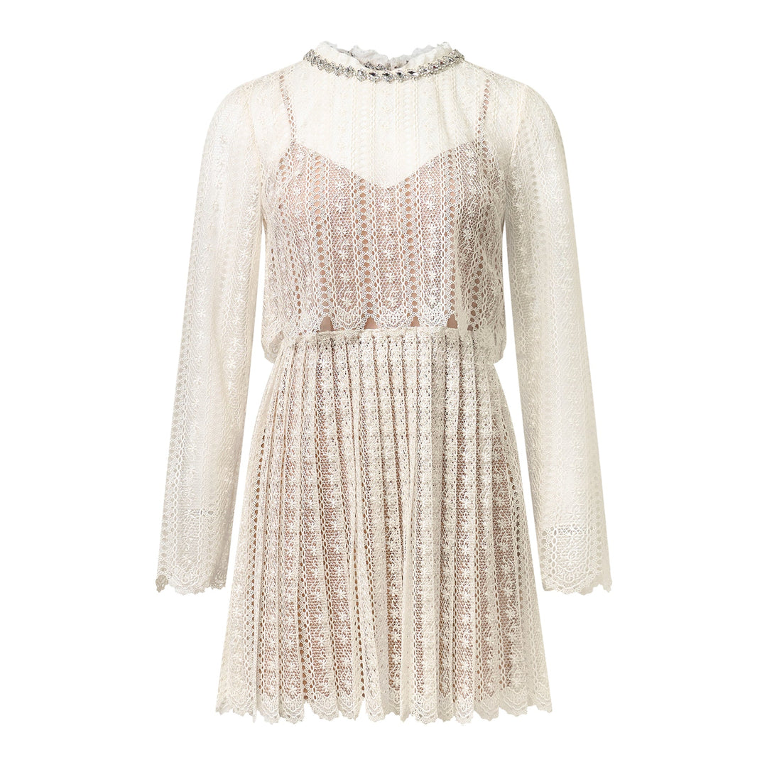 Cream Organza Lace Mini Dress