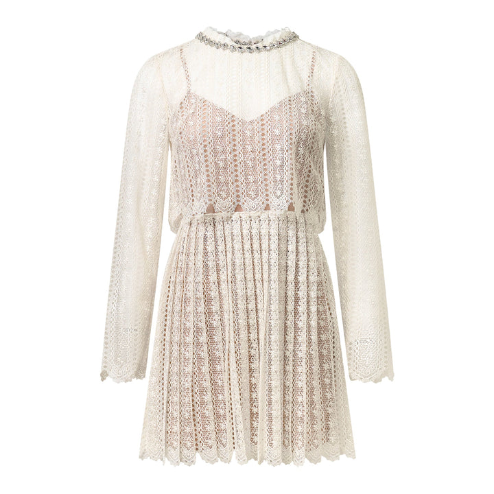 Cream Organza Lace Mini Dress