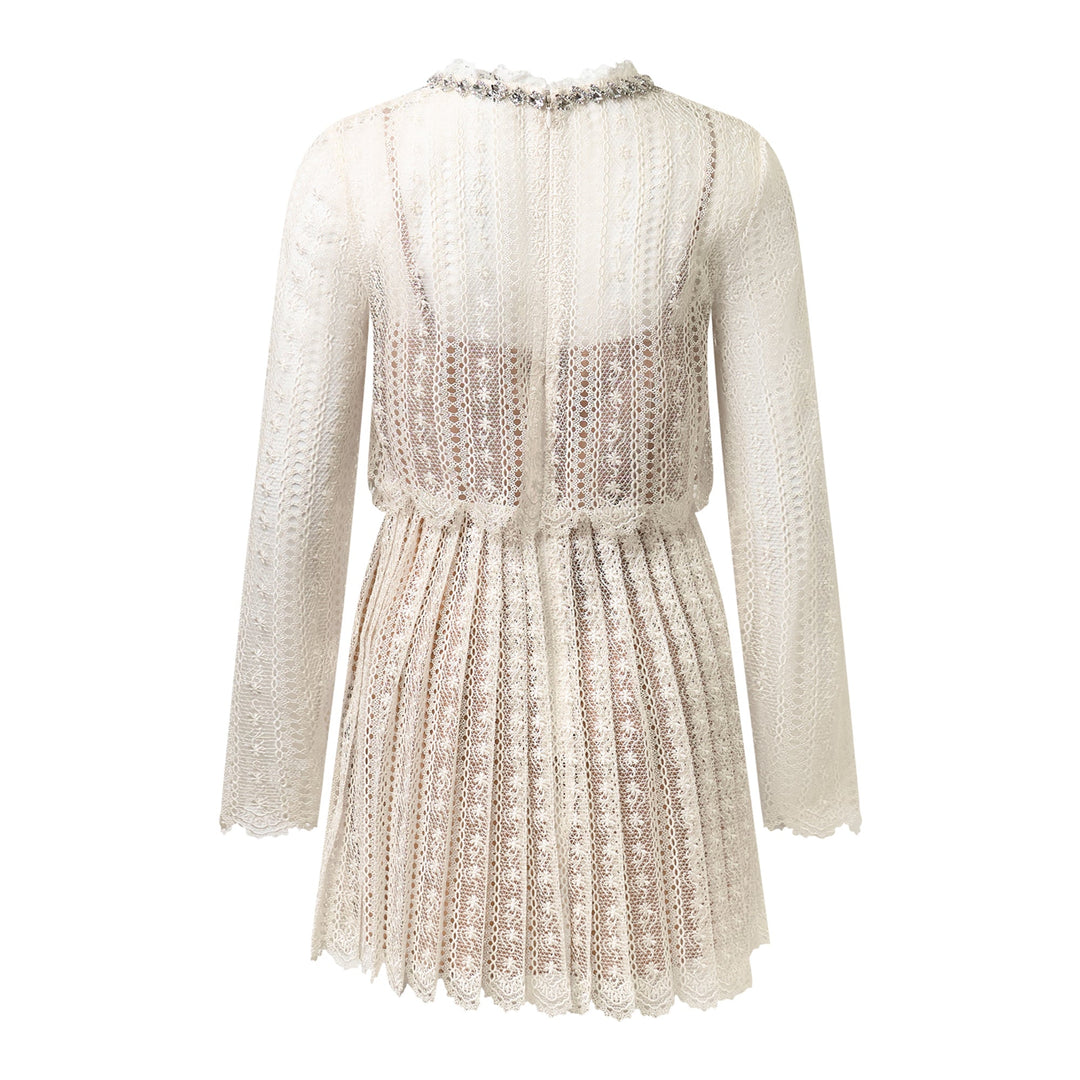 Cream Organza Lace Mini Dress