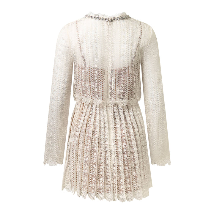 Cream Organza Lace Mini Dress