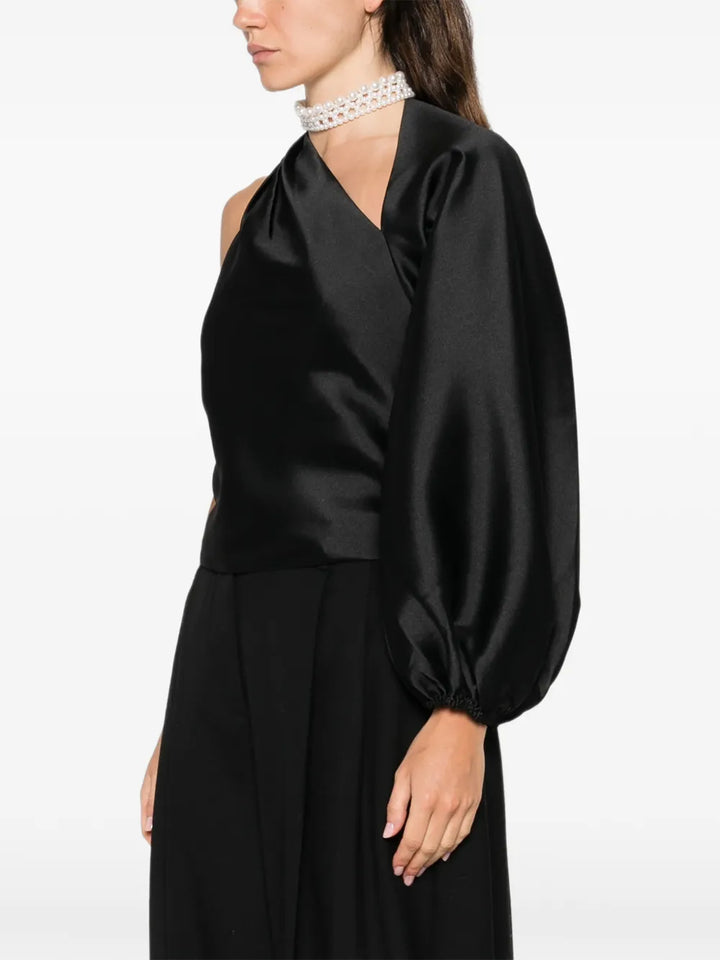 Black Taffeta Draped Sleeve Top