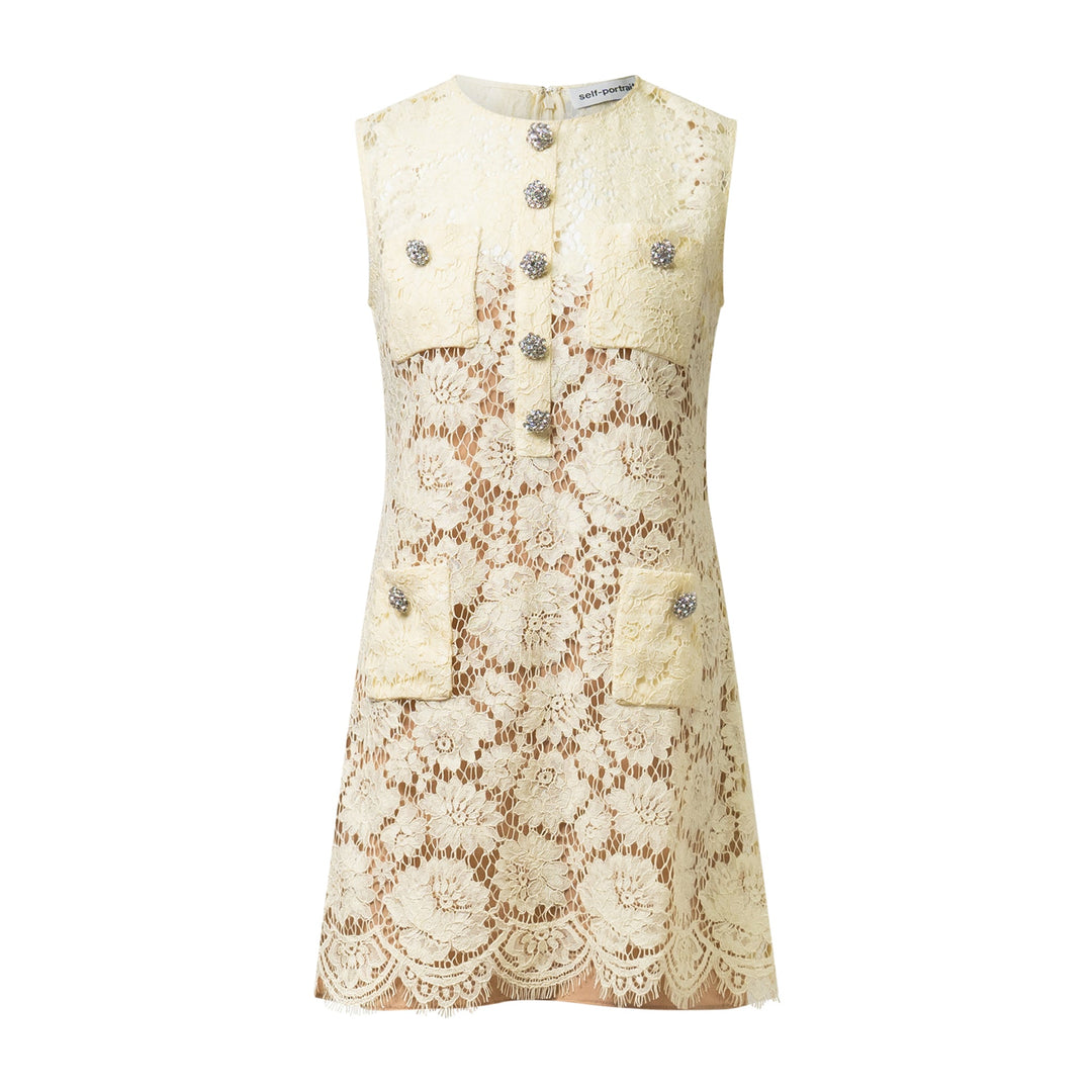 Yellow Fine Lace Mini Dress