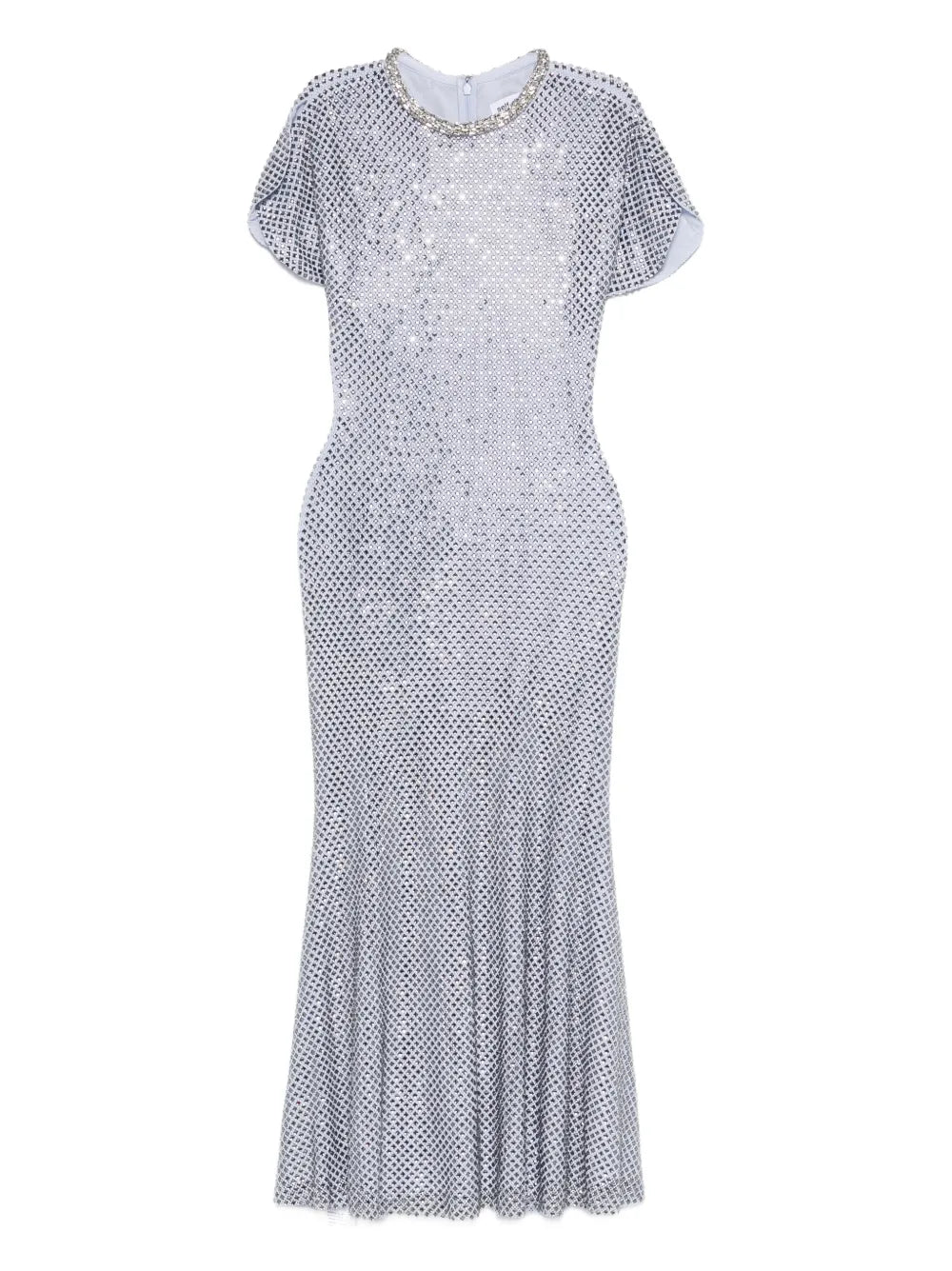 Blue Rhinestone Mesh Midi Dress