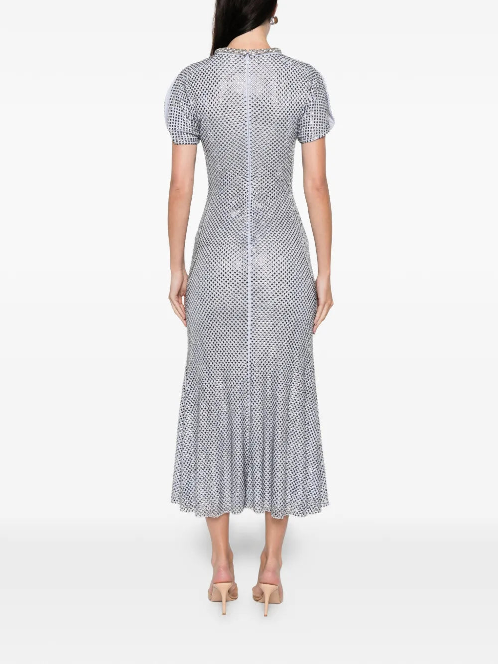 Blue Rhinestone Mesh Midi Dress