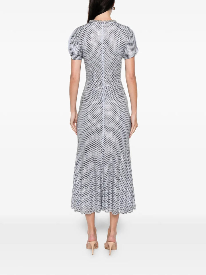 Blue Rhinestone Mesh Midi Dress