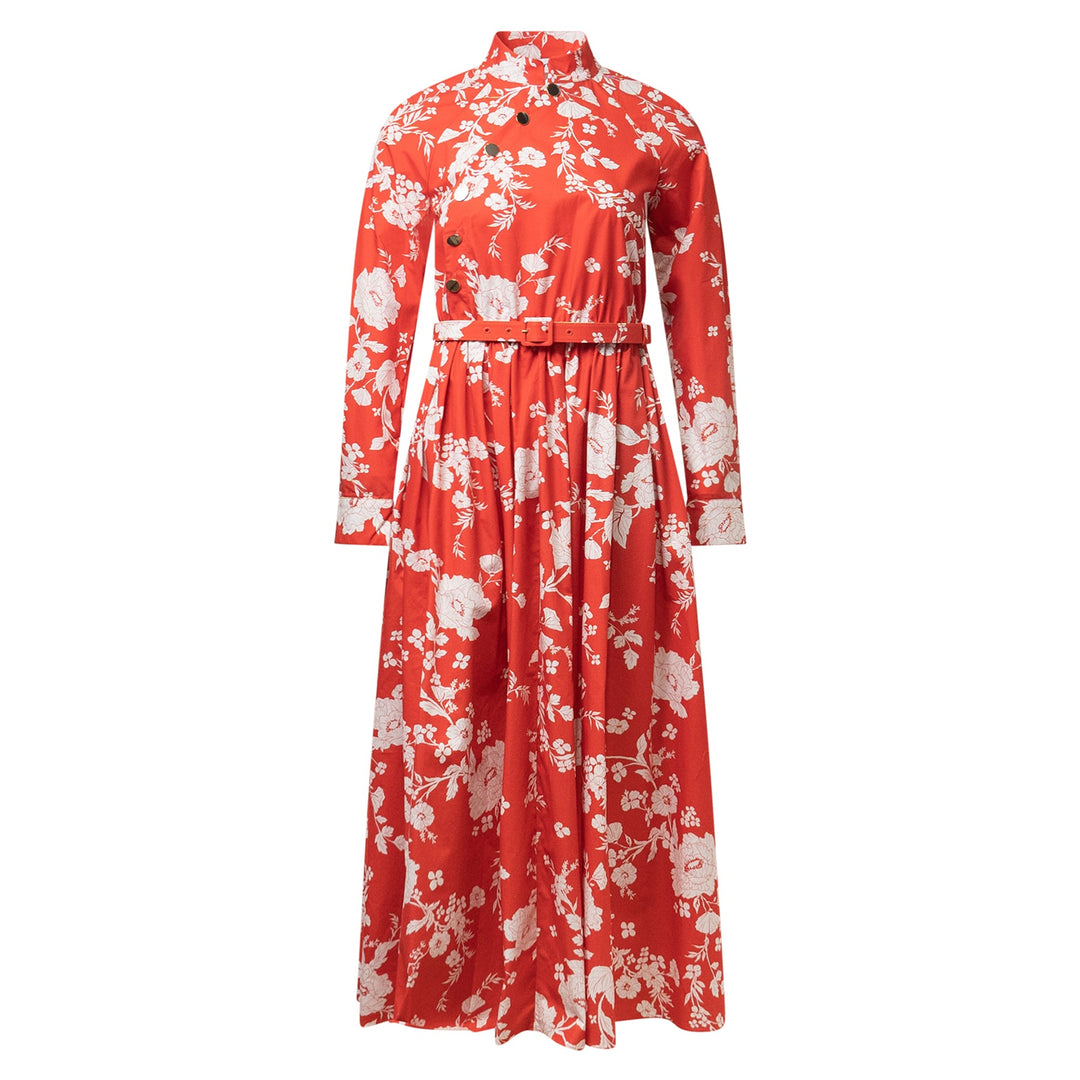 Red Floral Cotton Midi Dress | Self-Portrait