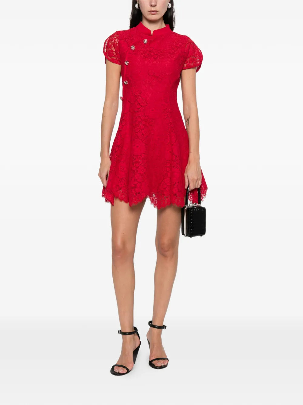 Red Fine Lace Mini Dress