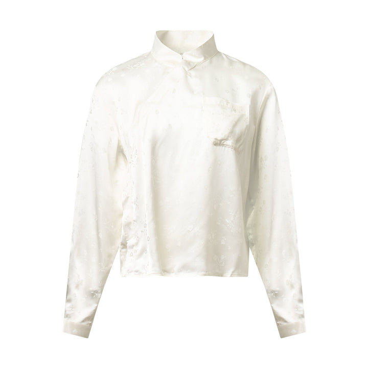 Cream Satin Jacquard Blouse