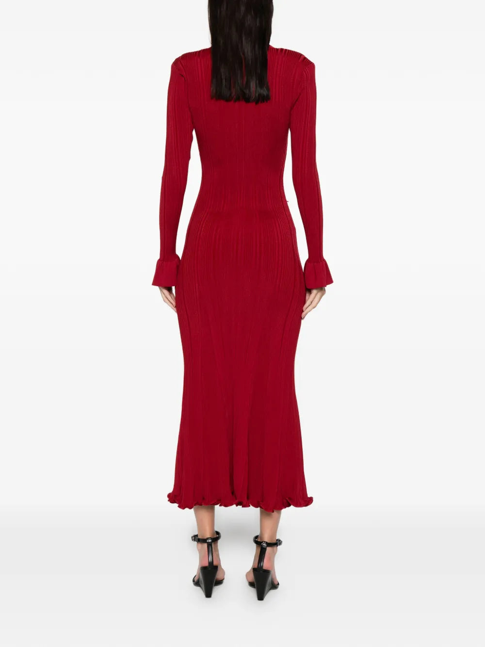 Red Pearl Trim Knit Midi Dress