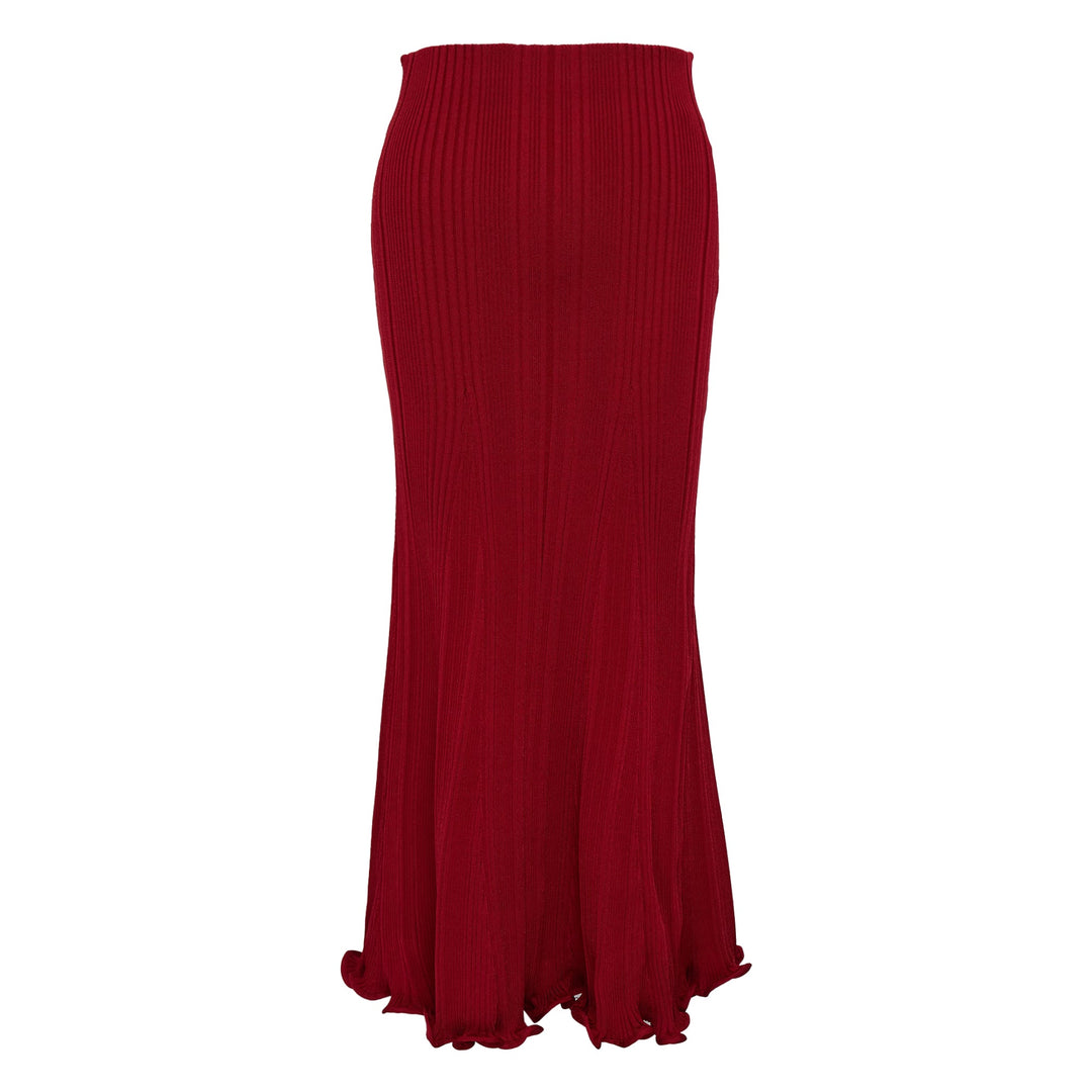 Red Viscose Knit Midi Skirt