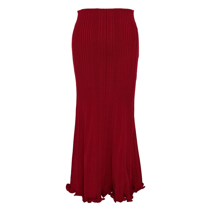 Red Viscose Knit Midi Skirt