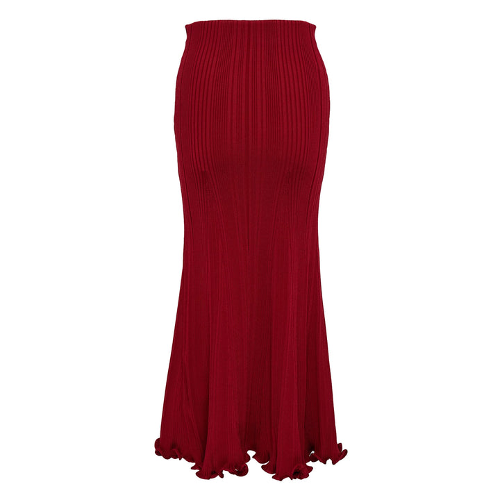 Red Viscose Knit Midi Skirt
