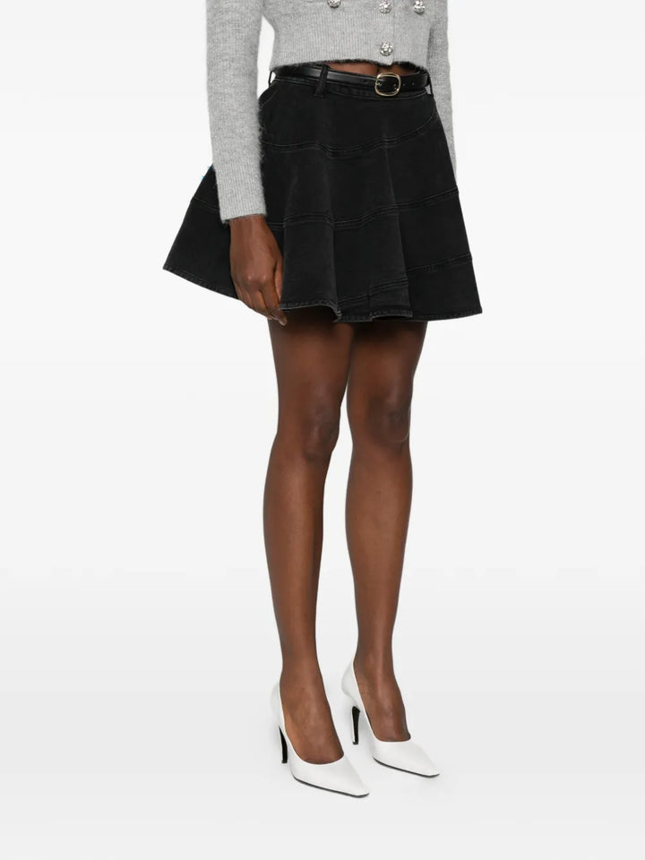 Black Flared Denim Mini Skirt