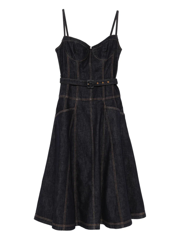 Indigo Denim Flared Midi Dress