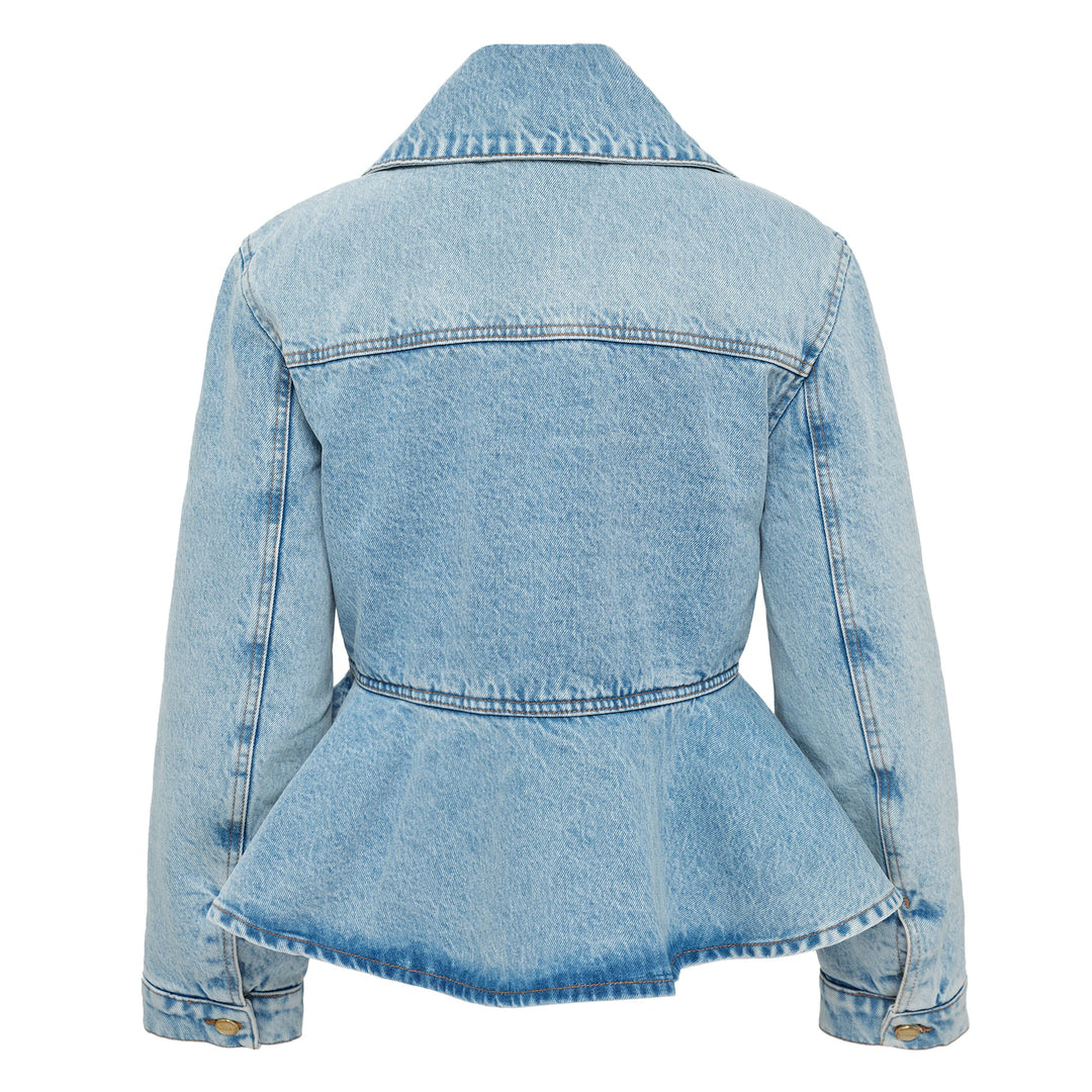 Rigid Denim Padded Peplum Jacket