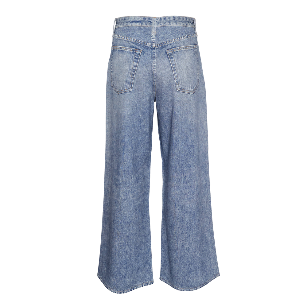 rag & bone Miramar Andi Wide Leg Jeans in medium blue wash with high-rise waist and wide-leg silhouette, front view on white background