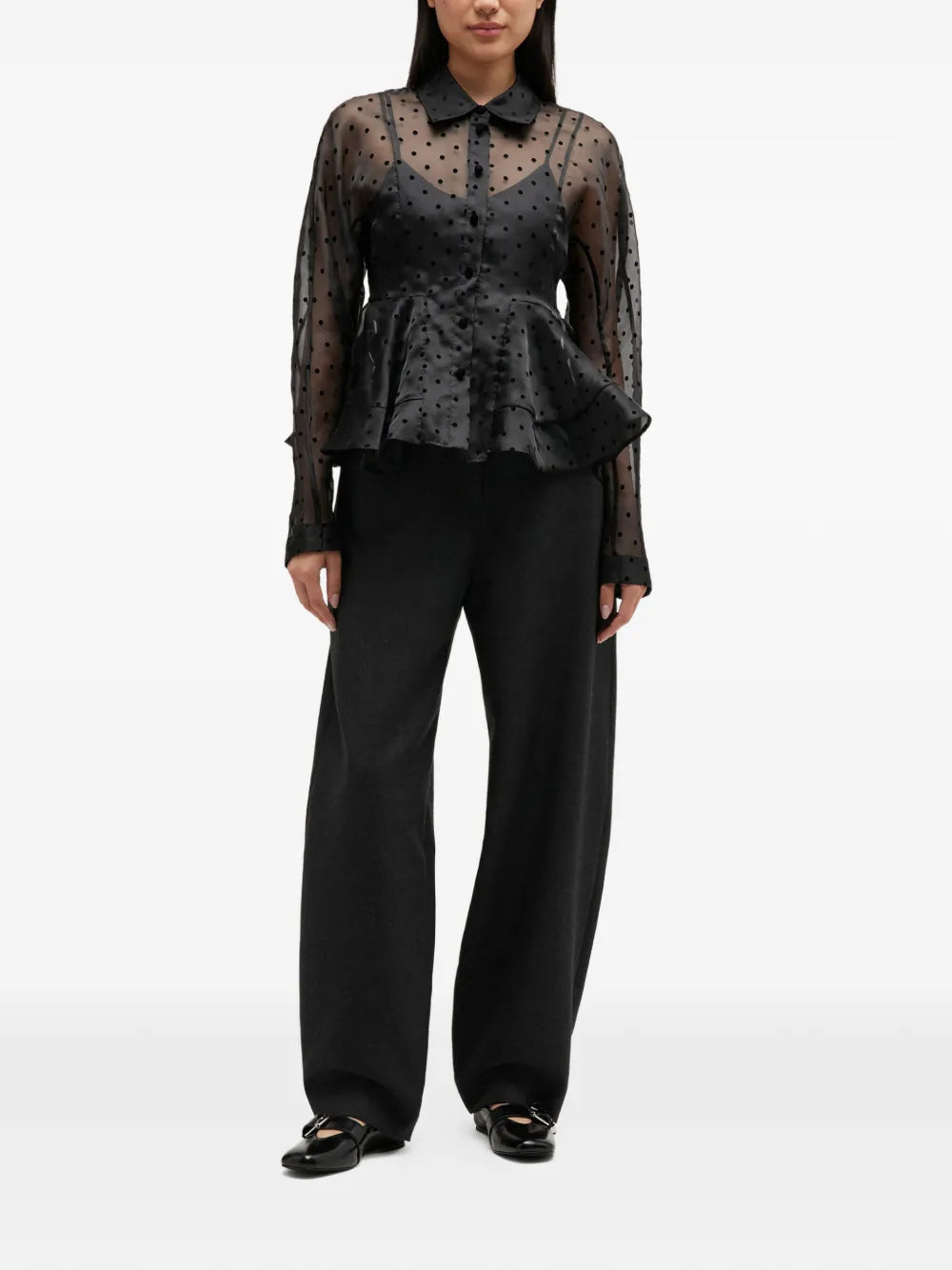 Flocked Organza Peplum Shirt