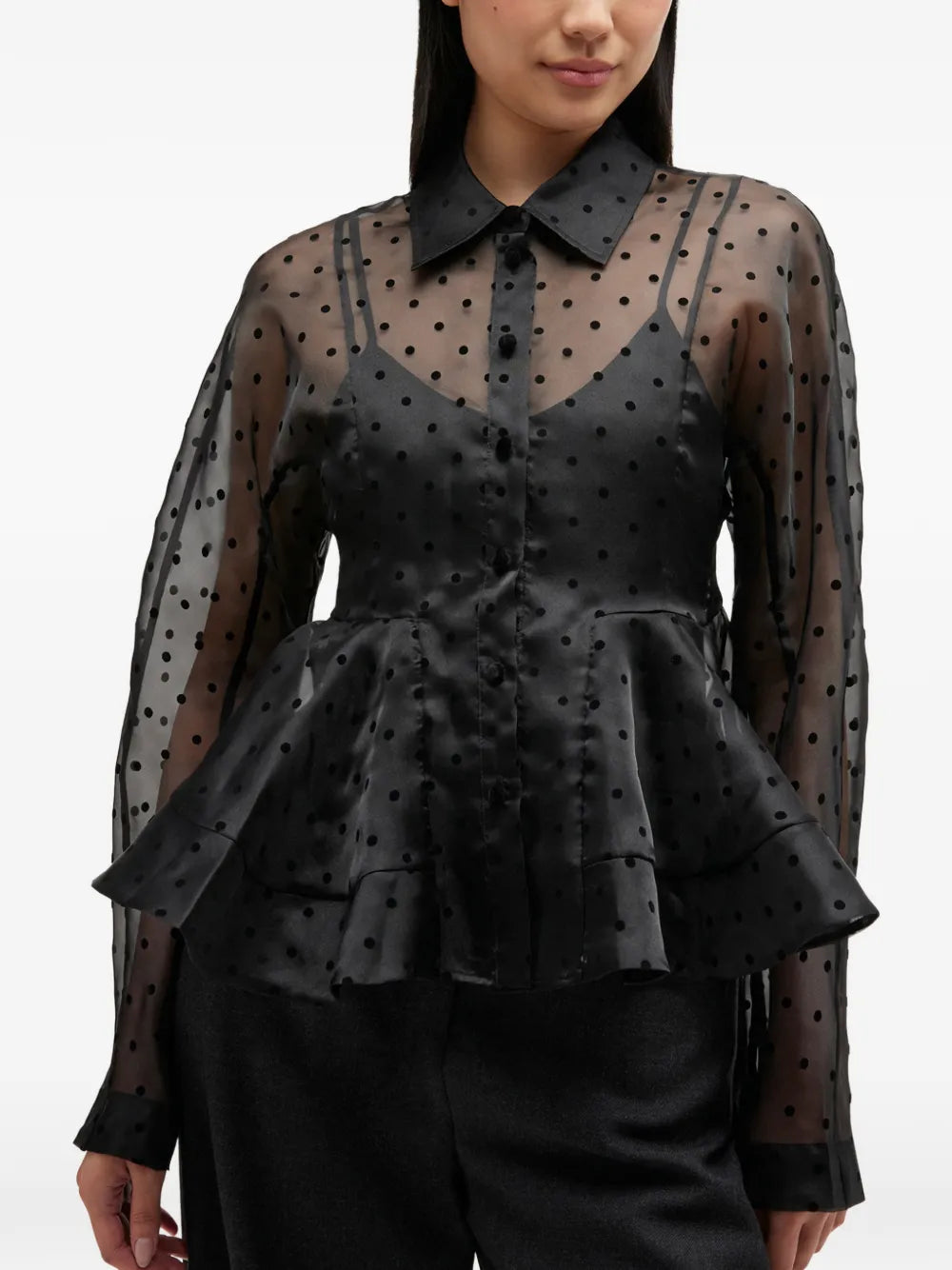 Flocked Organza Peplum Shirt