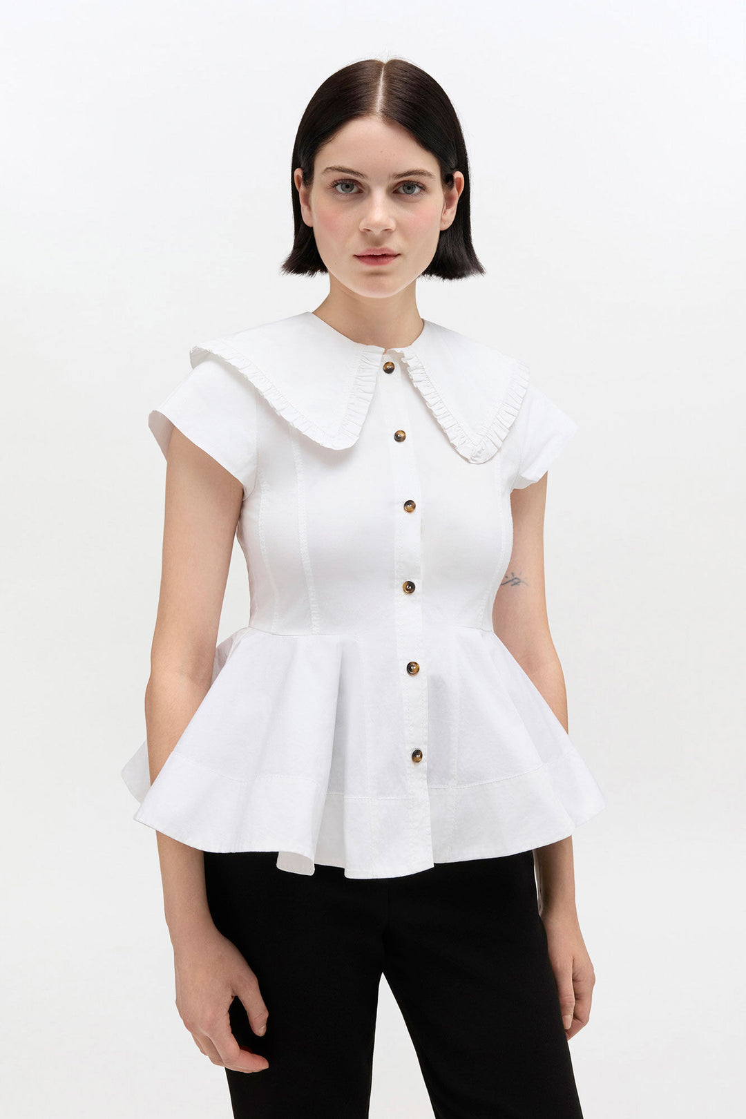 Stretch Cotton Peter Pan Collar Top