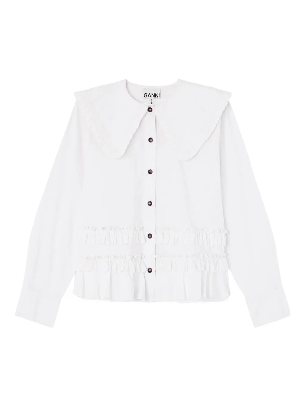 Stretch Cotton Shirt With Frills