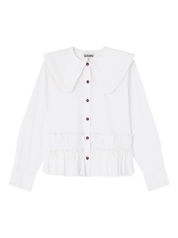 Stretch Cotton Shirt With Frills