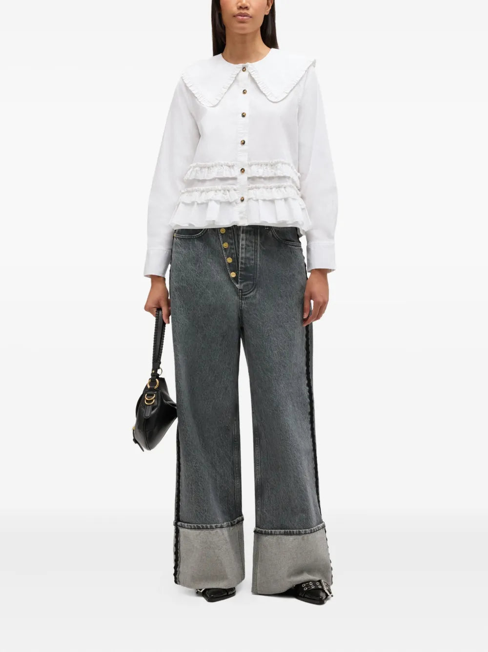 Stretch Cotton Shirt With Frills