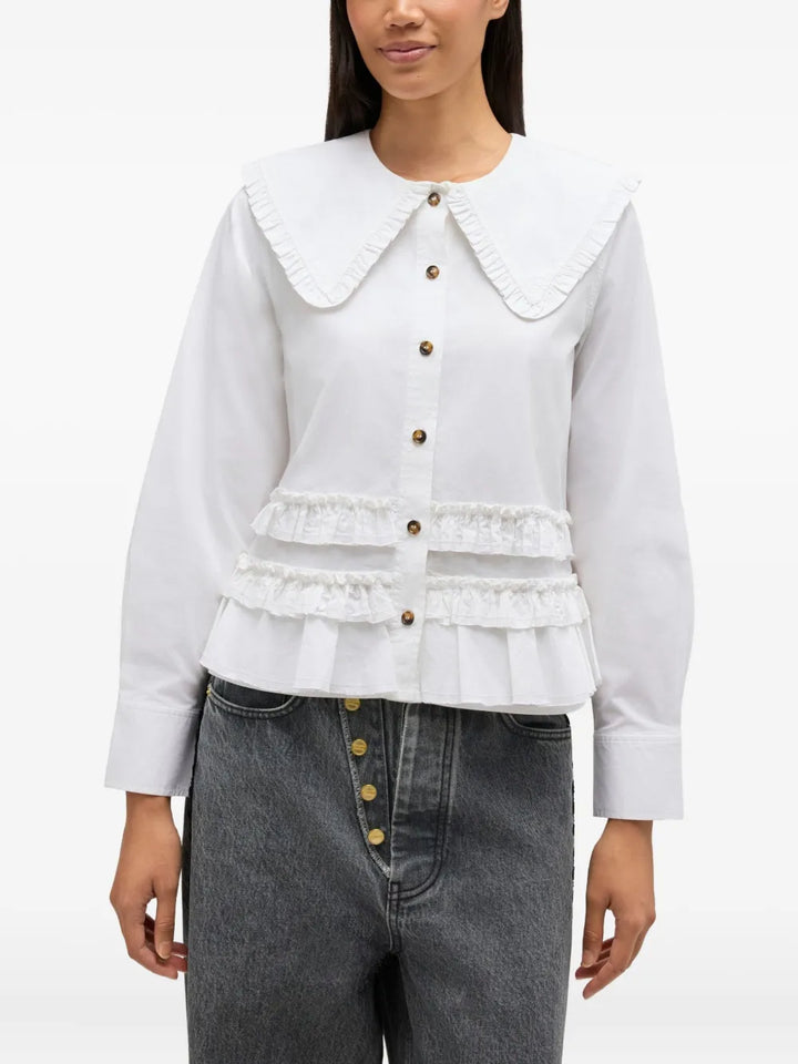 Stretch Cotton Shirt With Frills