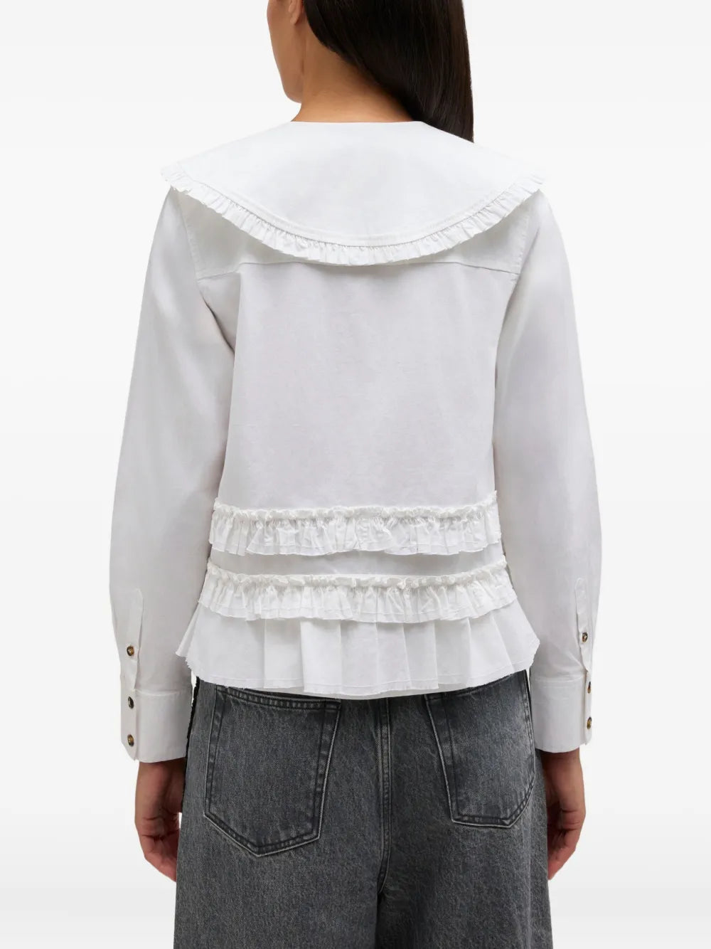 Stretch Cotton Shirt With Frills