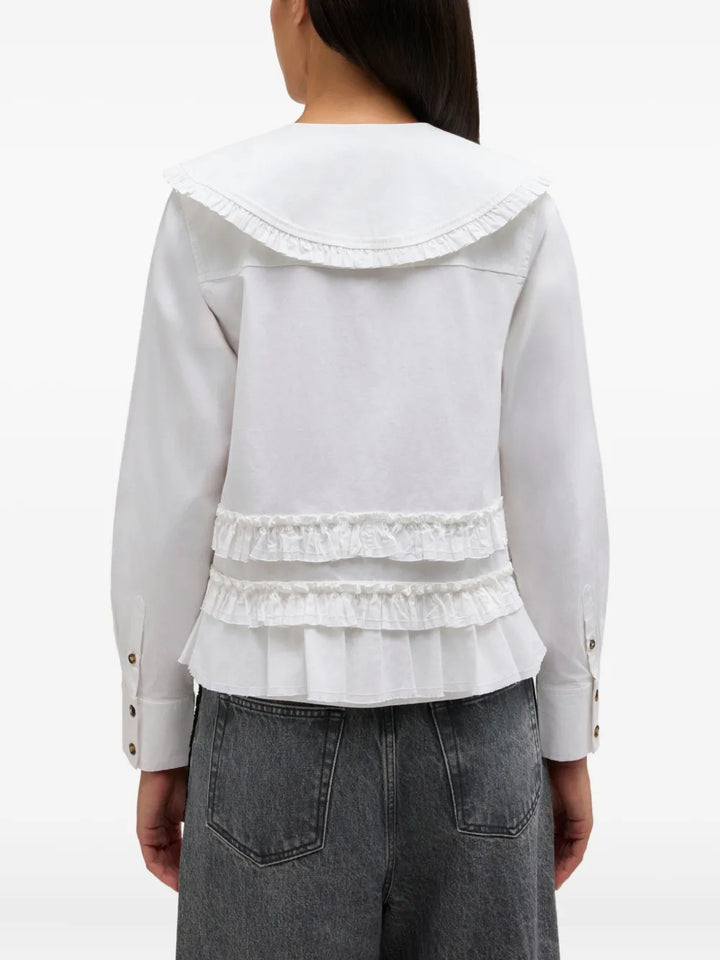 Stretch Cotton Shirt With Frills