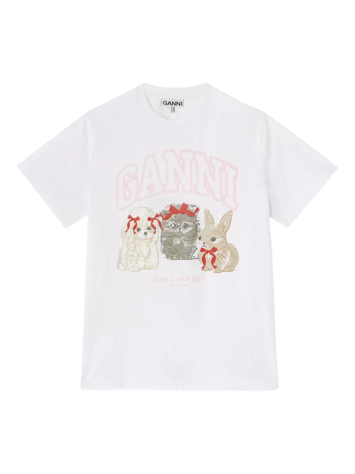 Basic Cotton Jersey Cute Animals T-Shirt