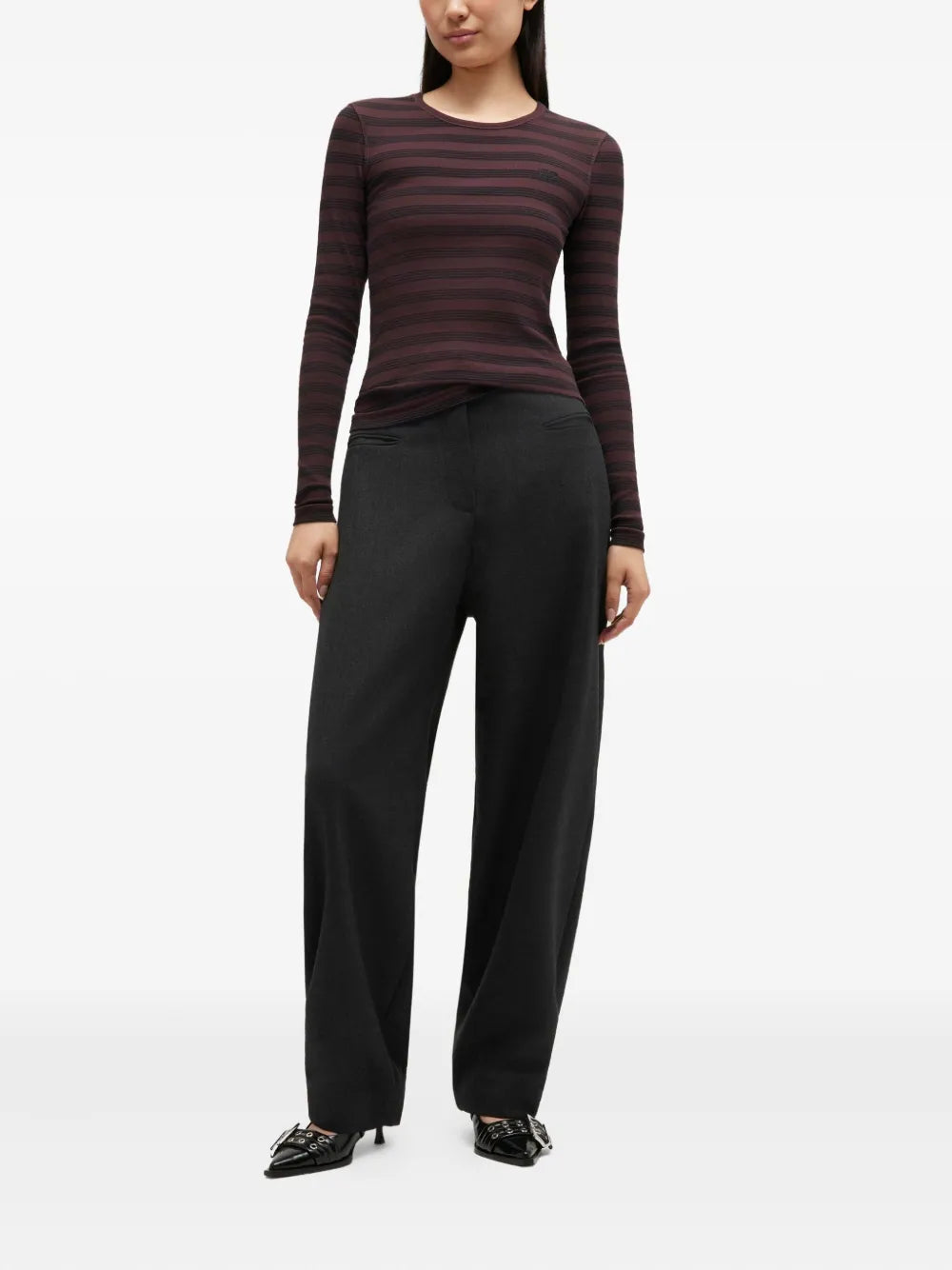 Soft Cotton Stripe Rib Long Sleeve Top