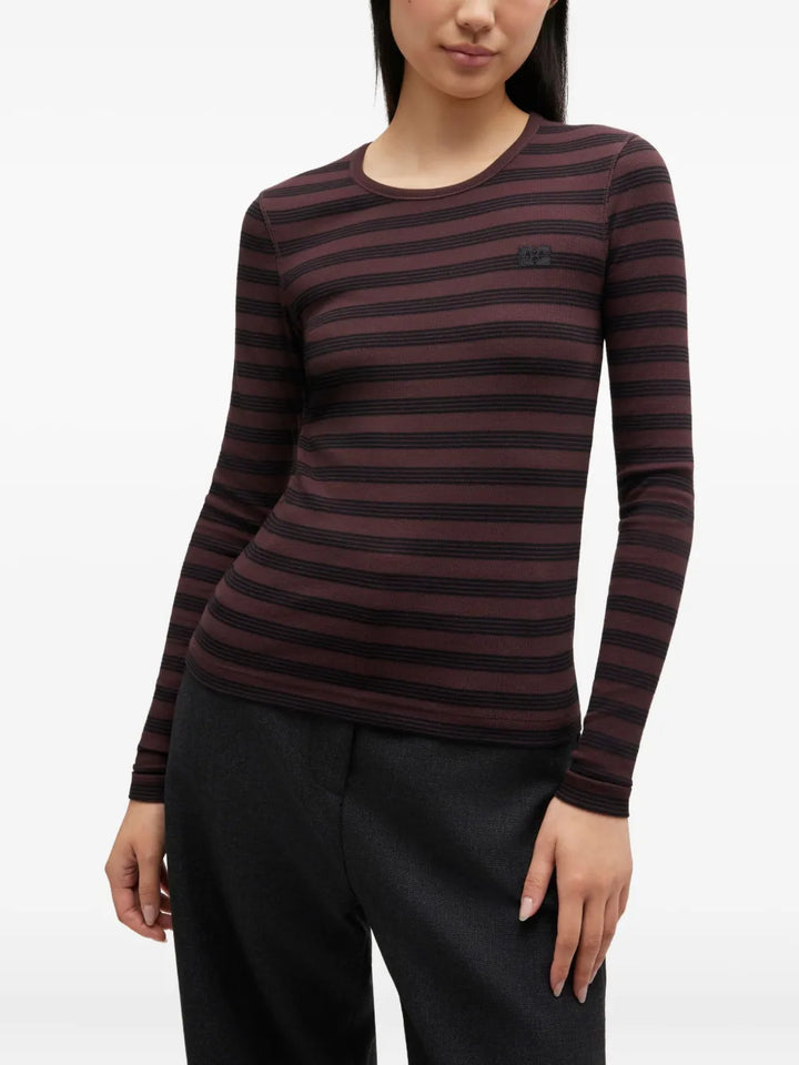 Soft Cotton Stripe Rib Long Sleeve Top