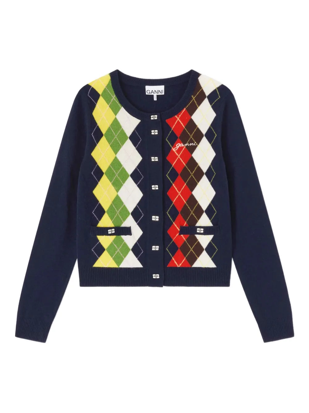 Cashmere Wool Mix Argyle Cardigan