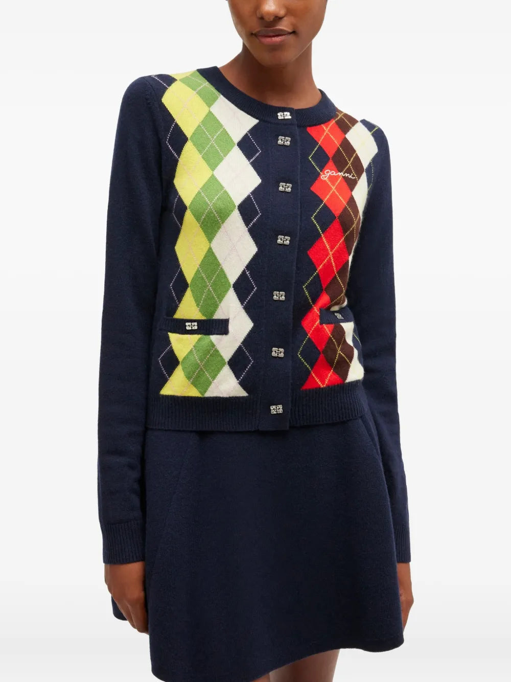 Cashmere Wool Mix Argyle Cardigan