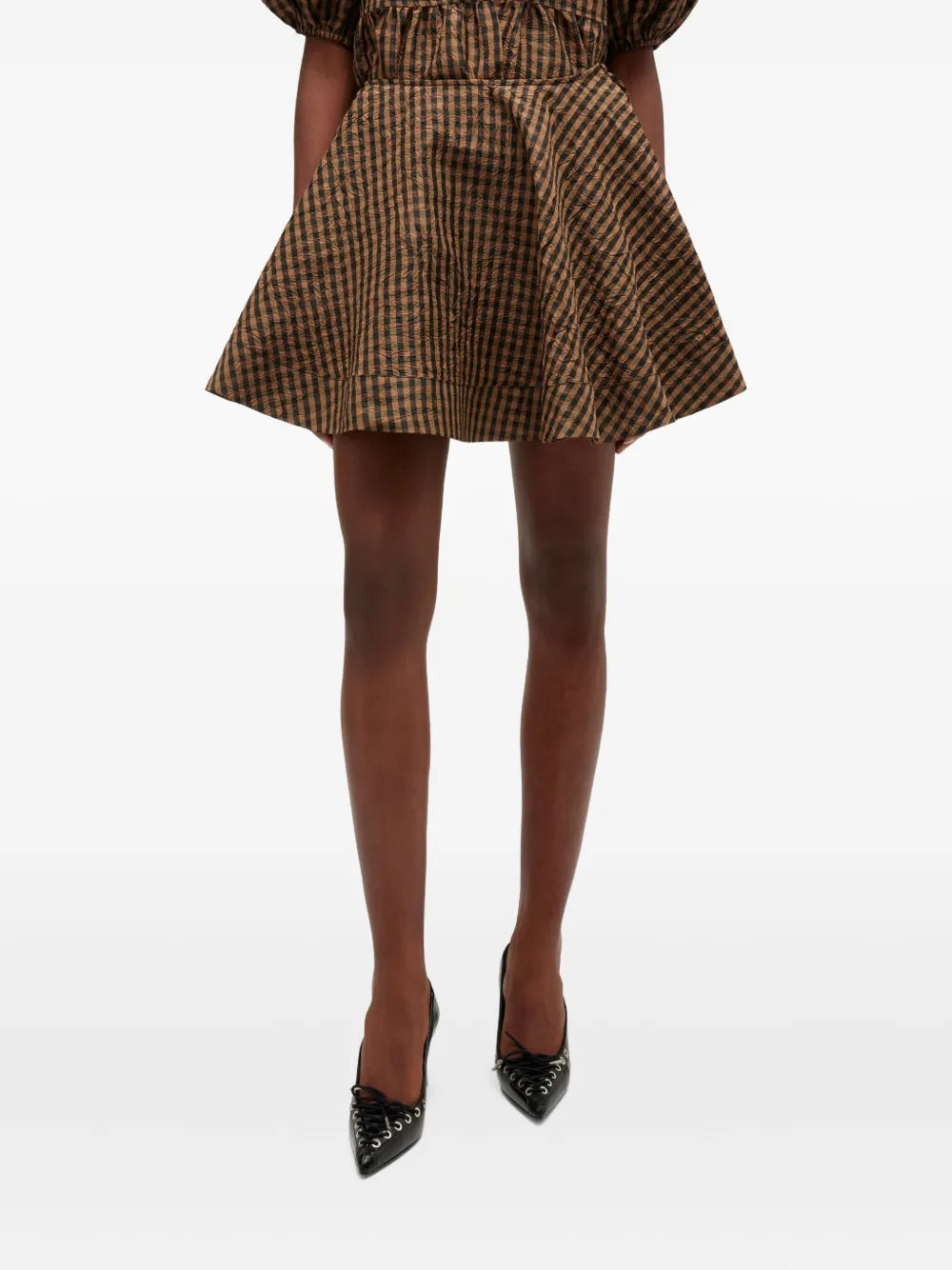 Crinkled Taffeta Check Mini Skirt