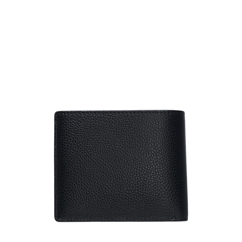 Mulberry Heritage 8 Card Wallet in black pebbled leather with silver-tone logo lettering, front view