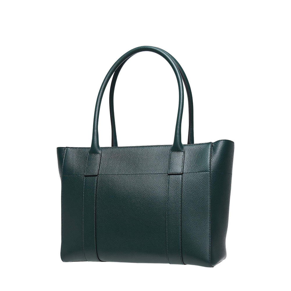 Mulberry Bayswater 9 to 5 tote in deep forest green pebbled leather with dual top handles and gold-tone oval turnlock closure