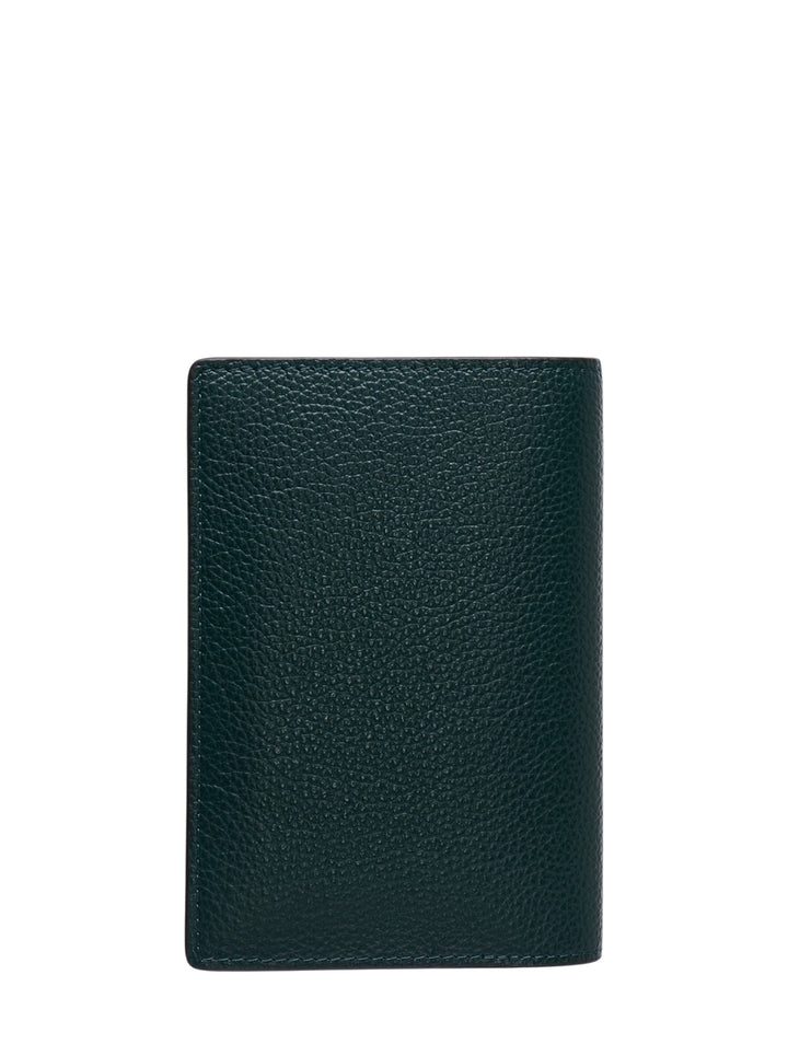 Mulberry Passport Cover in forest green pebbled leather with gold-tone embossed branding, front view - view 2