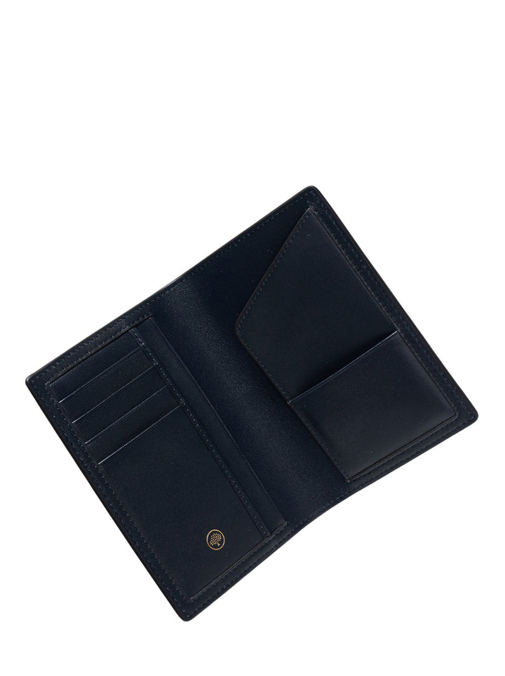 Mulberry Passport Cover in forest green pebbled leather with gold-tone embossed branding, front view - view 3