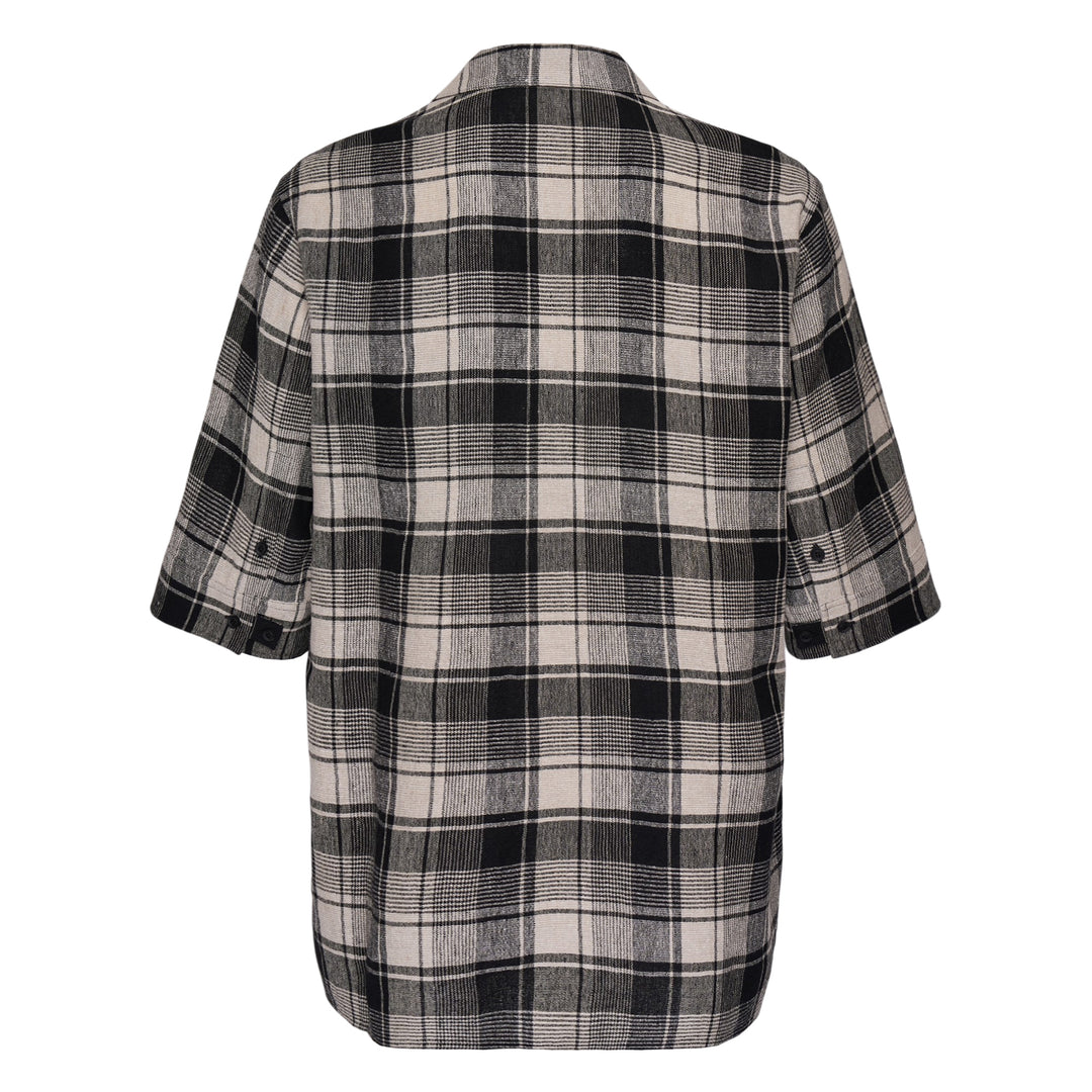 Plaid Paneled Short Sleeve Shirt