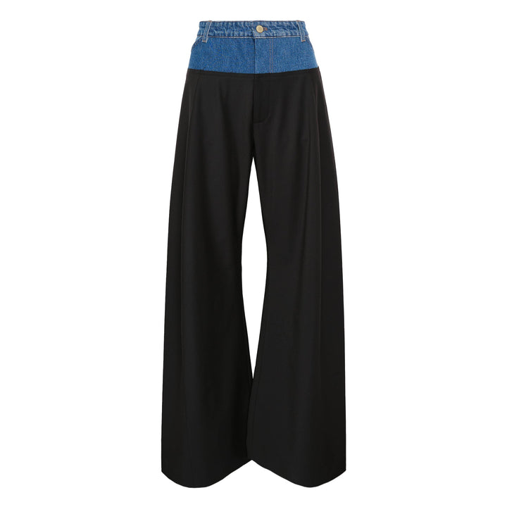 Wide-Leg Pants With Denim Panel