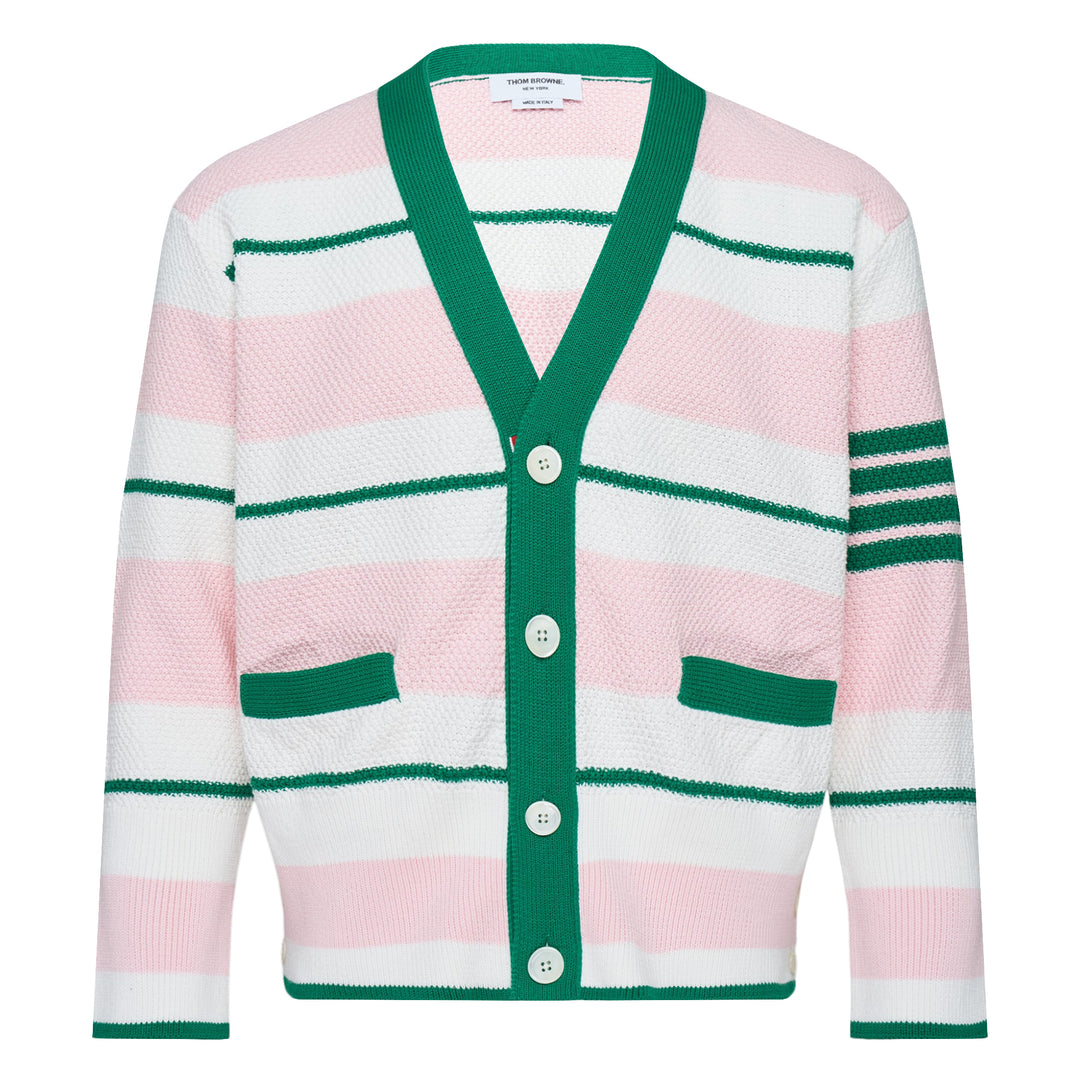Classic Stripe Seed Stitch V Neck Cardigan